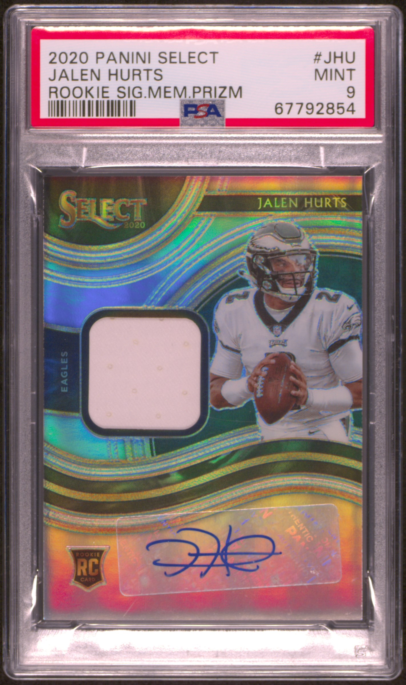 2020 Panini Select Jalen Hurts RC Auto Patch #RSM-JHU /199 (PSA 9) front