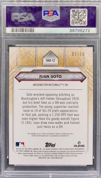 2021 Topps DH Debuts Juan Soto On-Card Auto #DHD12 (PSA 9) back
