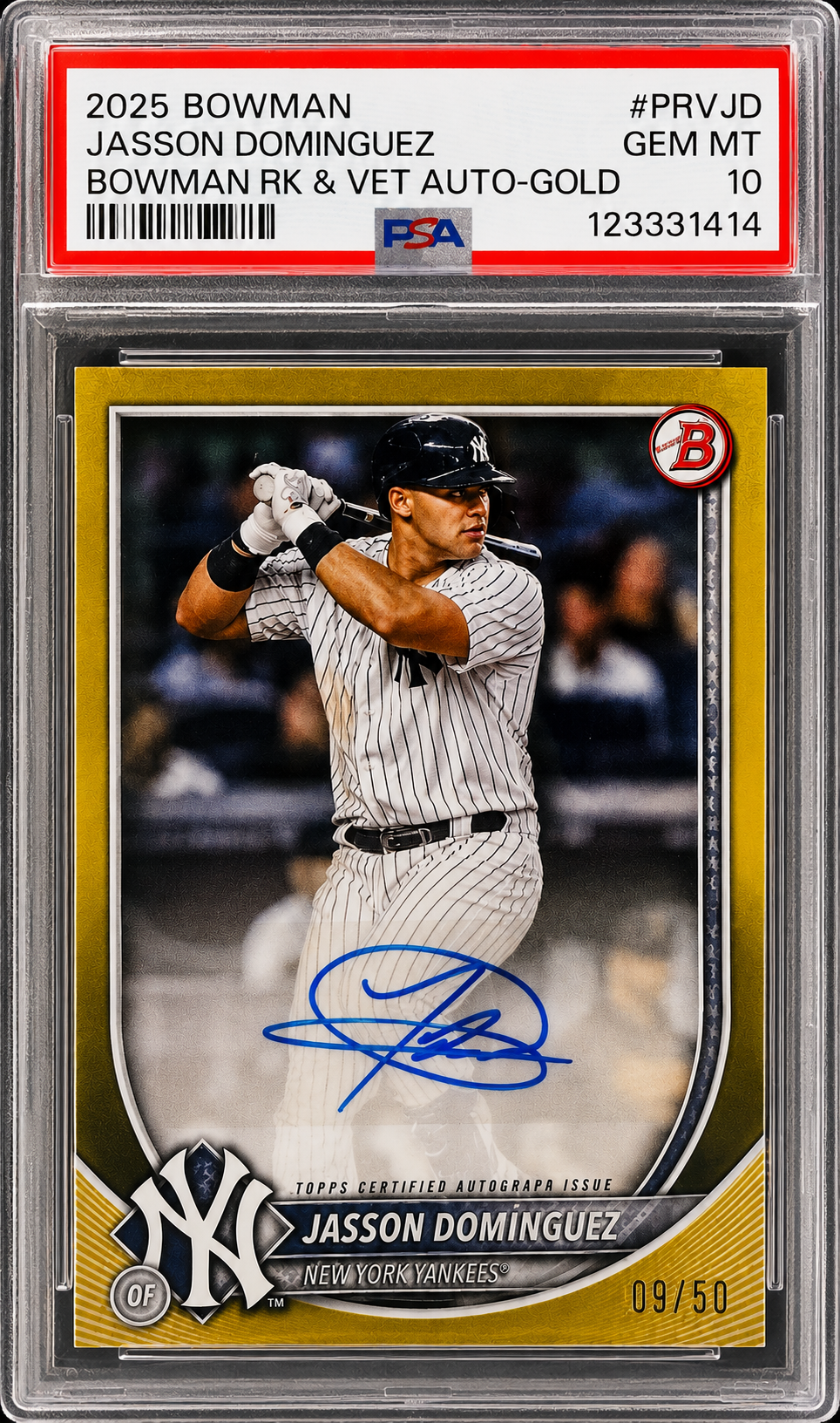 2025 Bowman Jasson Dominguez Rookies & Veterans Auto (PSA 10) front