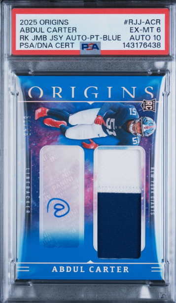 2025 Panini Origins Abdul Carter Rookie Patch Auto Blue #RJJ-ACR /49 (PSA 6) front