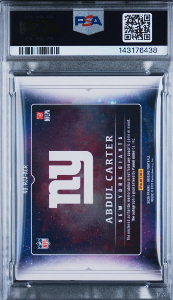 2025 Panini Origins Abdul Carter Rookie Patch Auto Blue #RJJ-ACR /49 (PSA 6) back