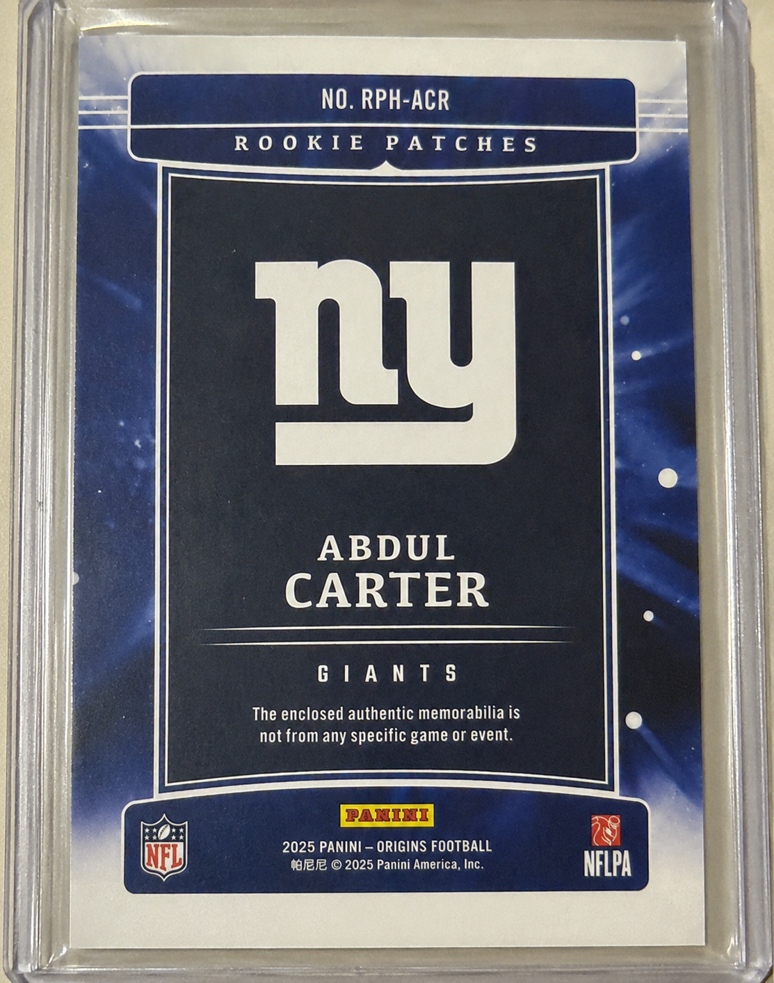 2025 Panini Origins Rookie Patches Abdul Carter Red #RPH-ACR /99 back