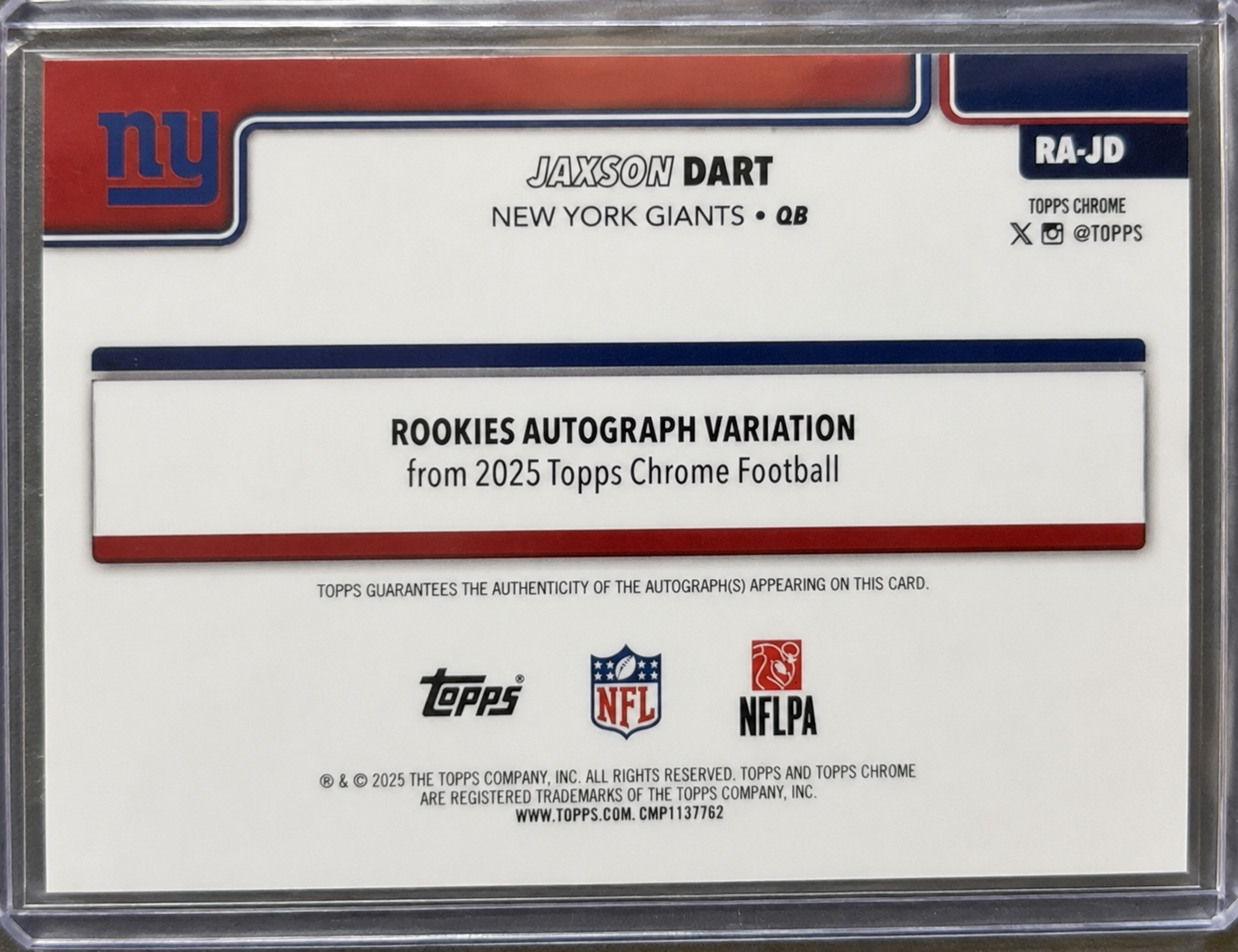 2025 Topps Chrome Rookies Autograph Jaxson Dart RC (Variation) back