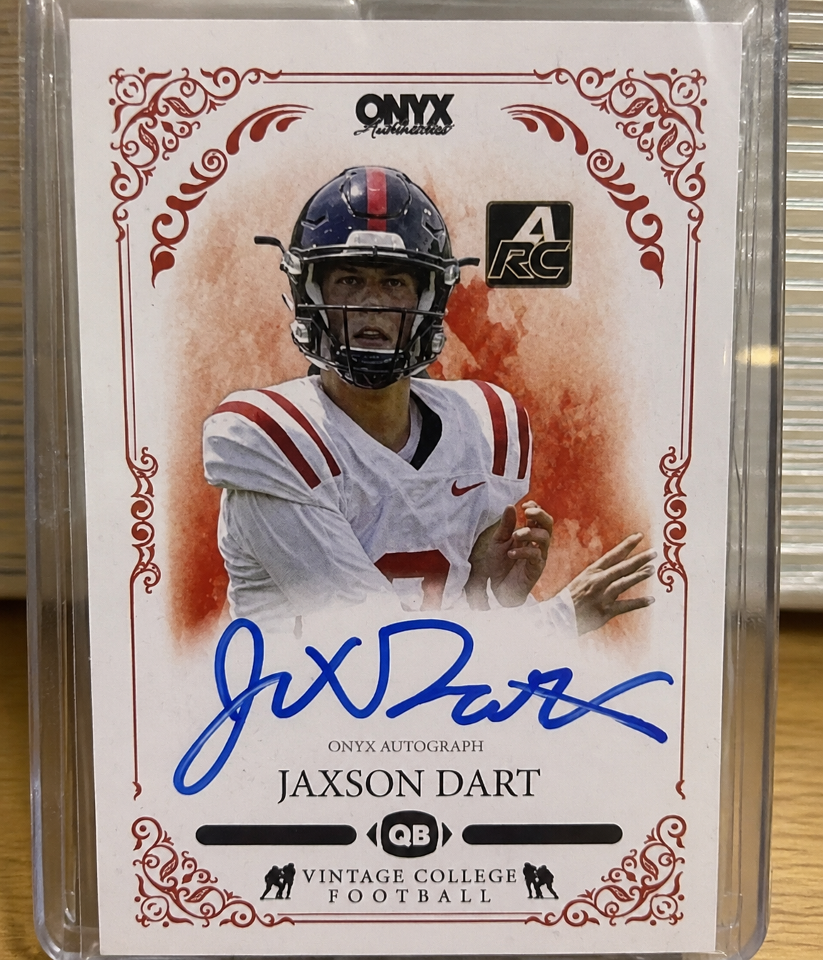 2022 Onyx Vintage College Jaxson Dart Rookie Auto #CAJD — Ole Miss front