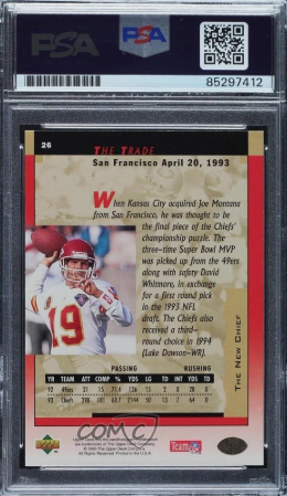 1995 Upper Deck Joe Montana Auto HOF (PSA/DNA Authentic) back