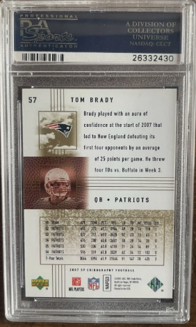 2007 Upper Deck SP Chirography Tom Brady Auto #57 (PSA 10) back