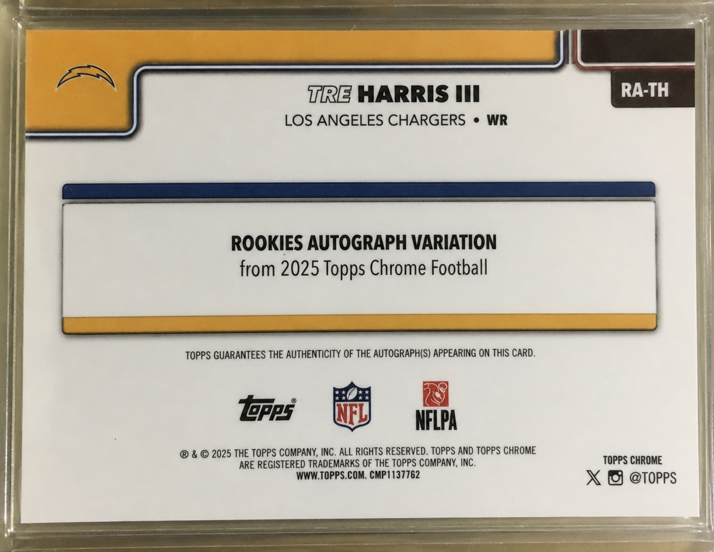 2025 Topps Chrome Rookie Autographs Tre Harris #RA-TH /75 RC back