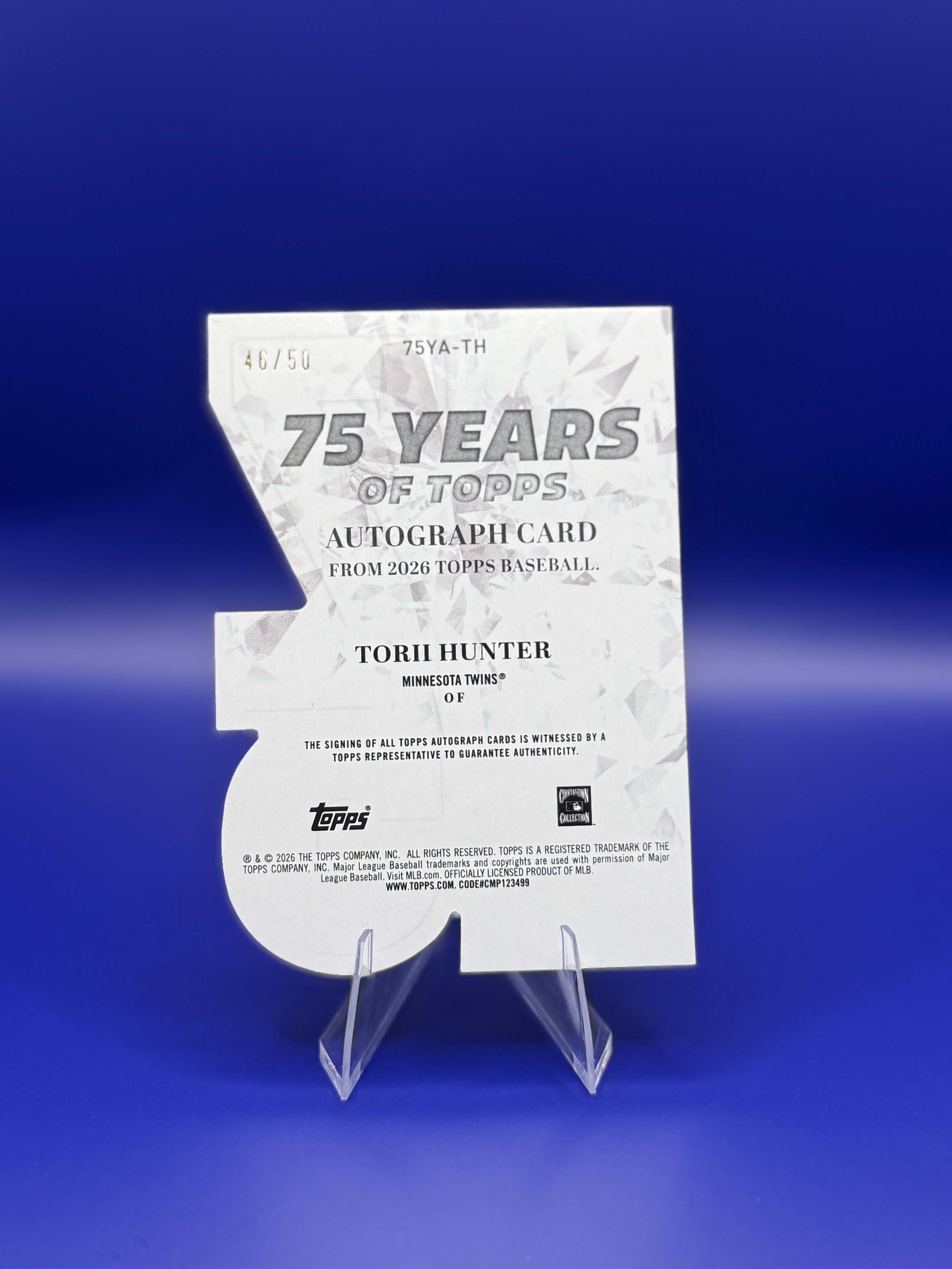 Torii Hunter Auto #75YA-TH – Serial Numbered 46/50 back