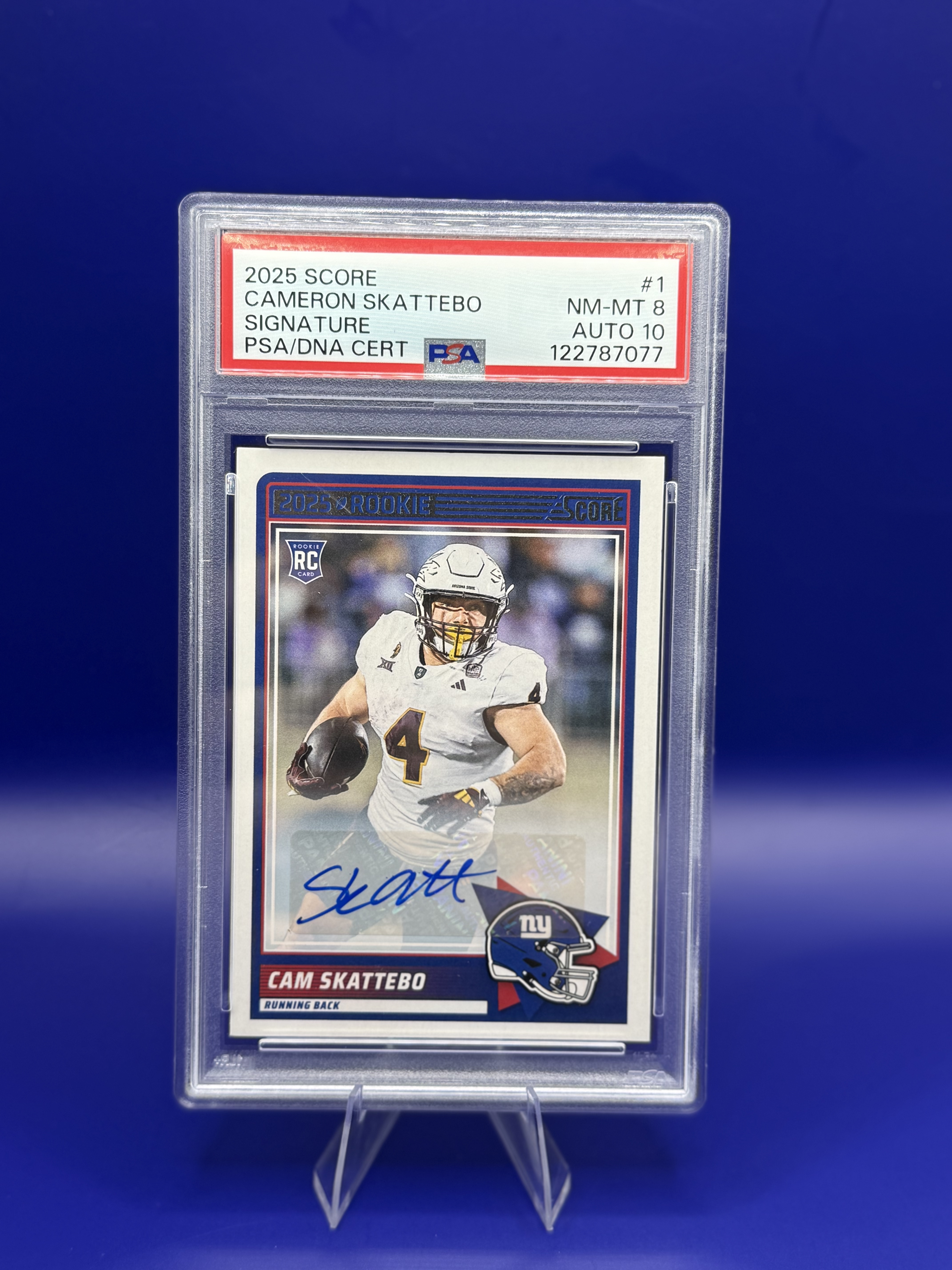 2025 Panini Score Cam Skattebo Signatures Rookie Auto RC (PSA Auto 10) front