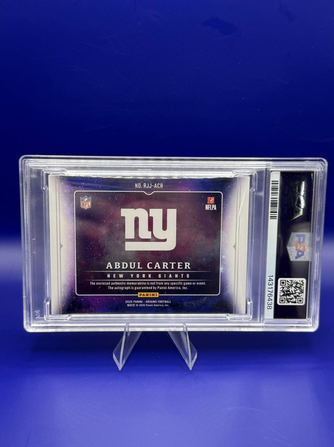 2025 Panini Origins Abdul Carter Rookie Patch Auto Blue #RJJ-ACR /49 (PSA 6) back