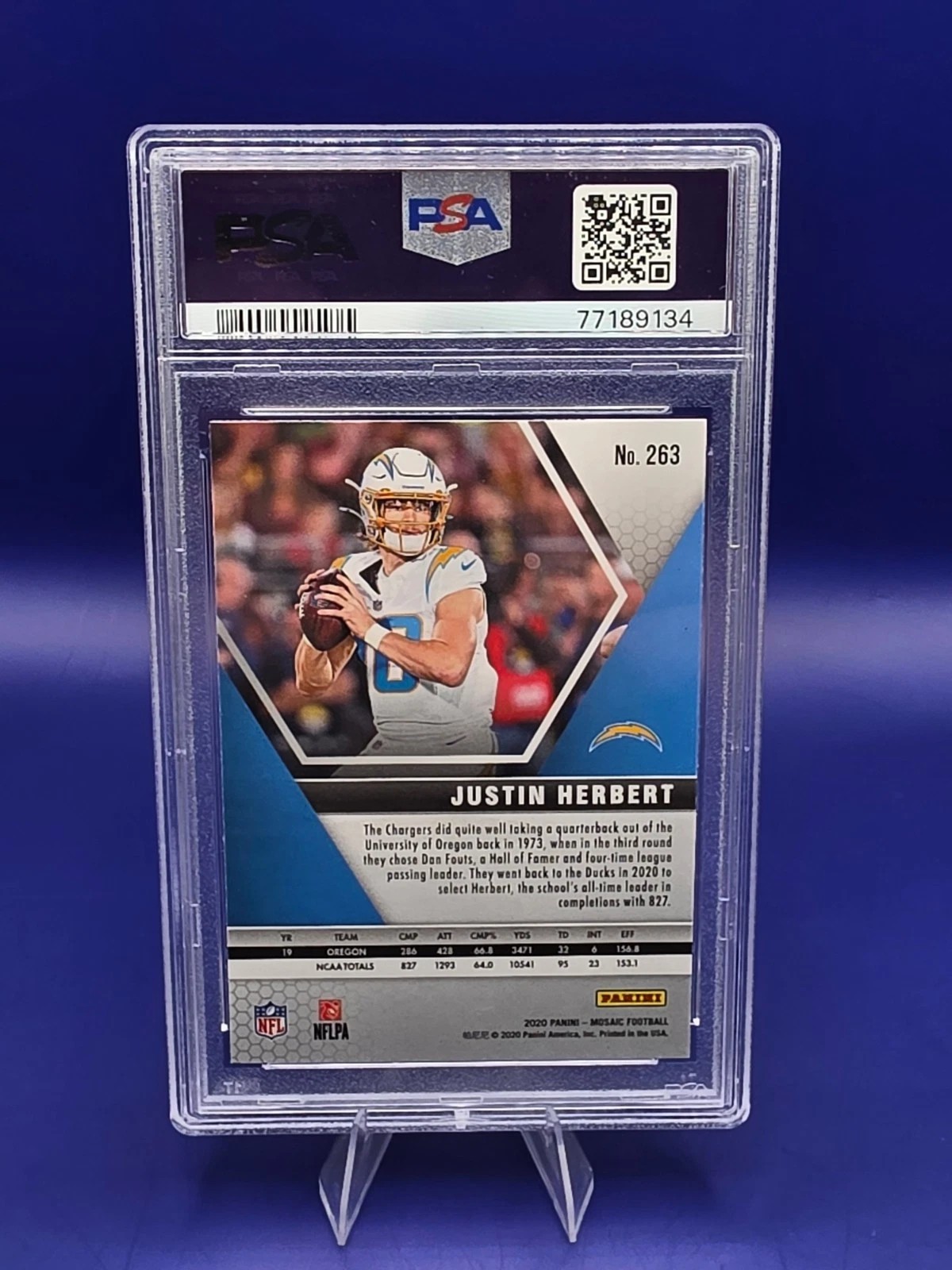 2020 Panini Mosaic Justin Herbert NFL Debut #263 RC PSA 10 back