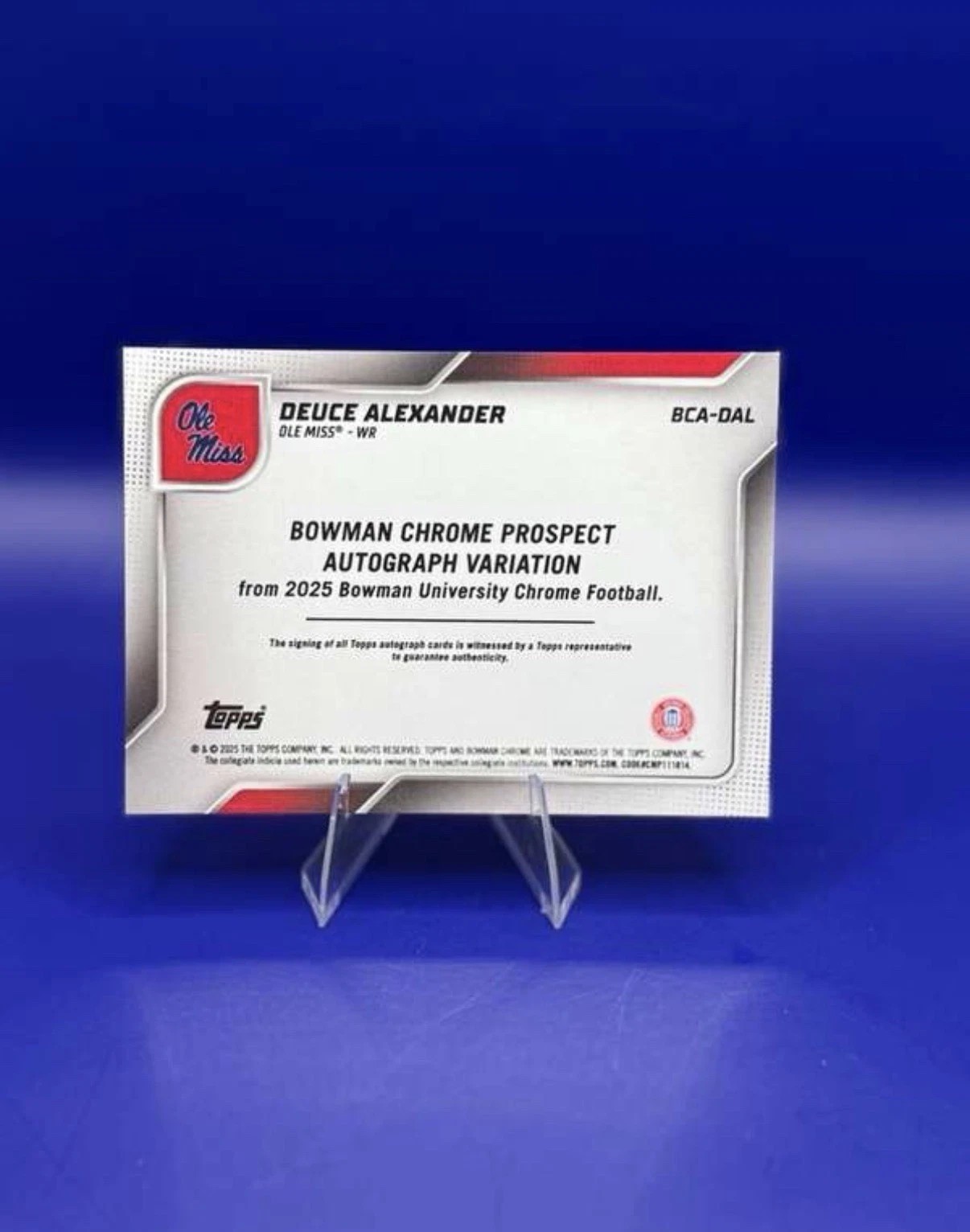 2025 Bowman University Chrome Deuce Alexander Prospect Auto Ole Miss back