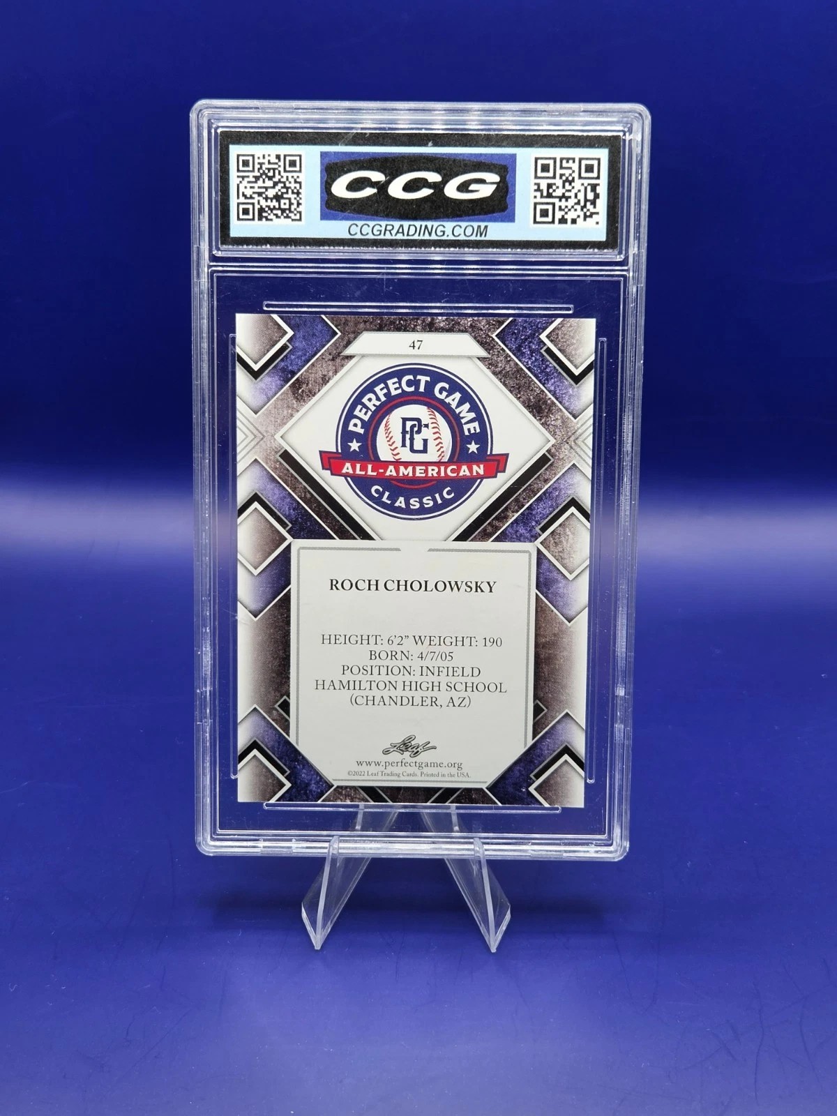 2022 Leaf Perfect Game Roch Cholowsky #47 CCG 10 Gem Mint back