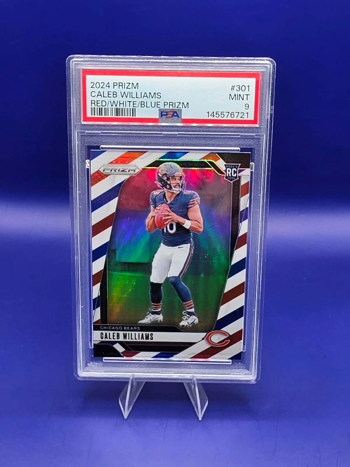 2024 Prizm Caleb Williams RC #301 Red White Blue PSA 9 front