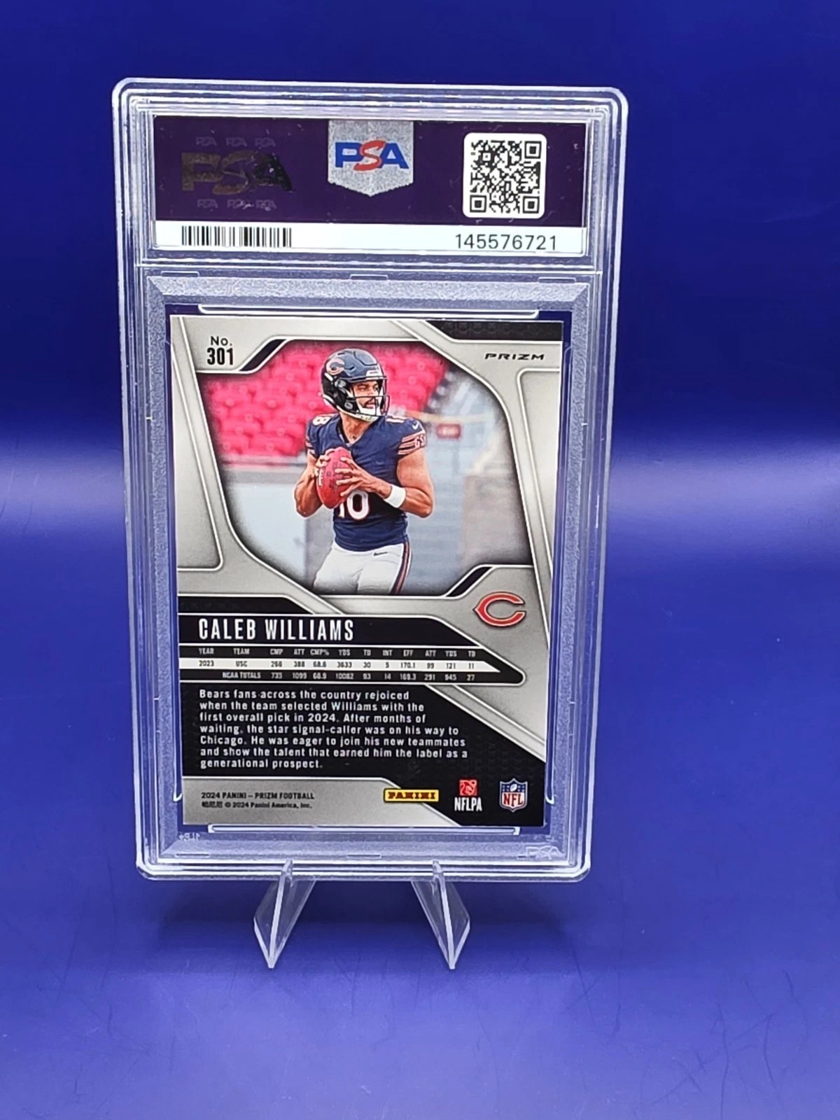 2024 Prizm Caleb Williams RC #301 Red White Blue PSA 9 back