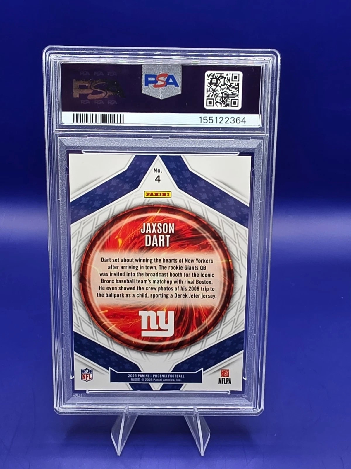 2025 Panini Phoenix Jaxson Dart Paragon #4 RC PSA 10 back