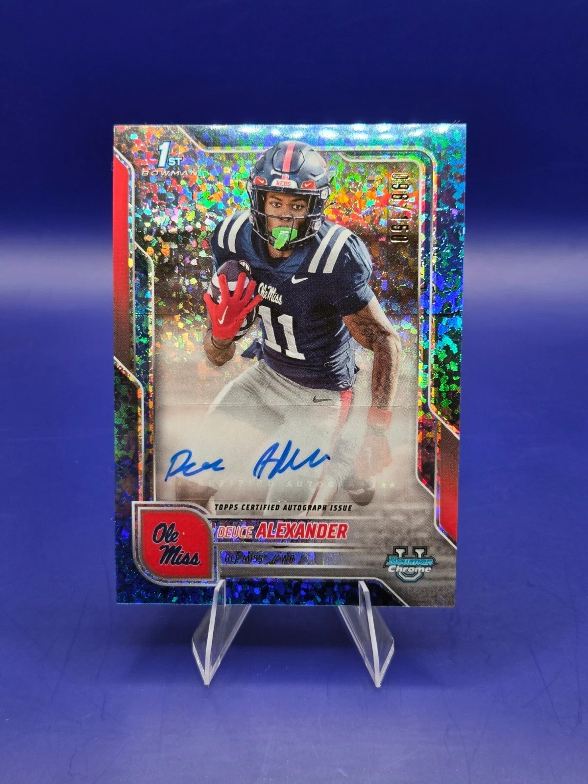 2025 Bowman U Chrome Deuce Alexander Blue Mini-Diamond Auto /150 #BCA-DAL front