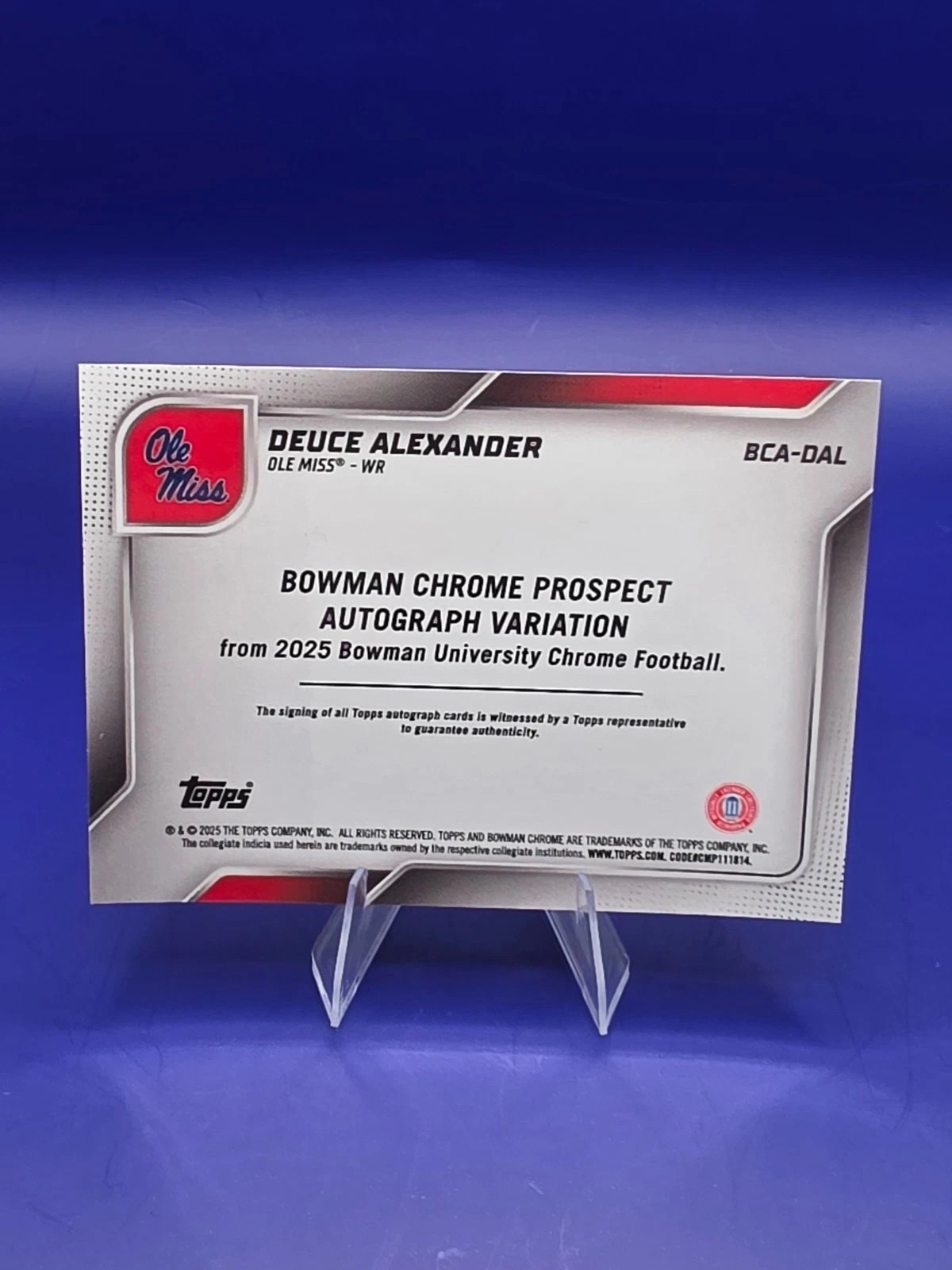 2025 Bowman U Chrome Deuce Alexander Blue Mini-Diamond Auto /150 #BCA-DAL back