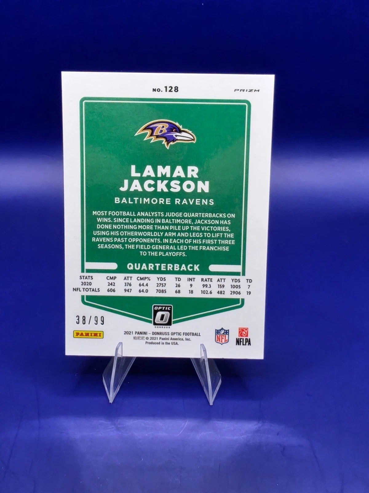 2021 Panini Donruss Optic - Lamar Jackson #128 Red Prizm /99 back