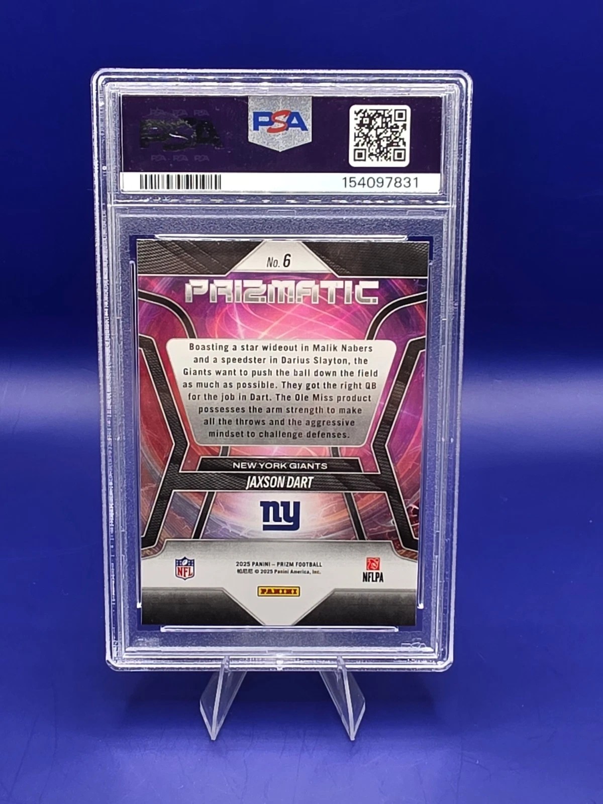 2025 Panini Prizm Jaxson Dart Prizmatic #6 RC PSA 10 back