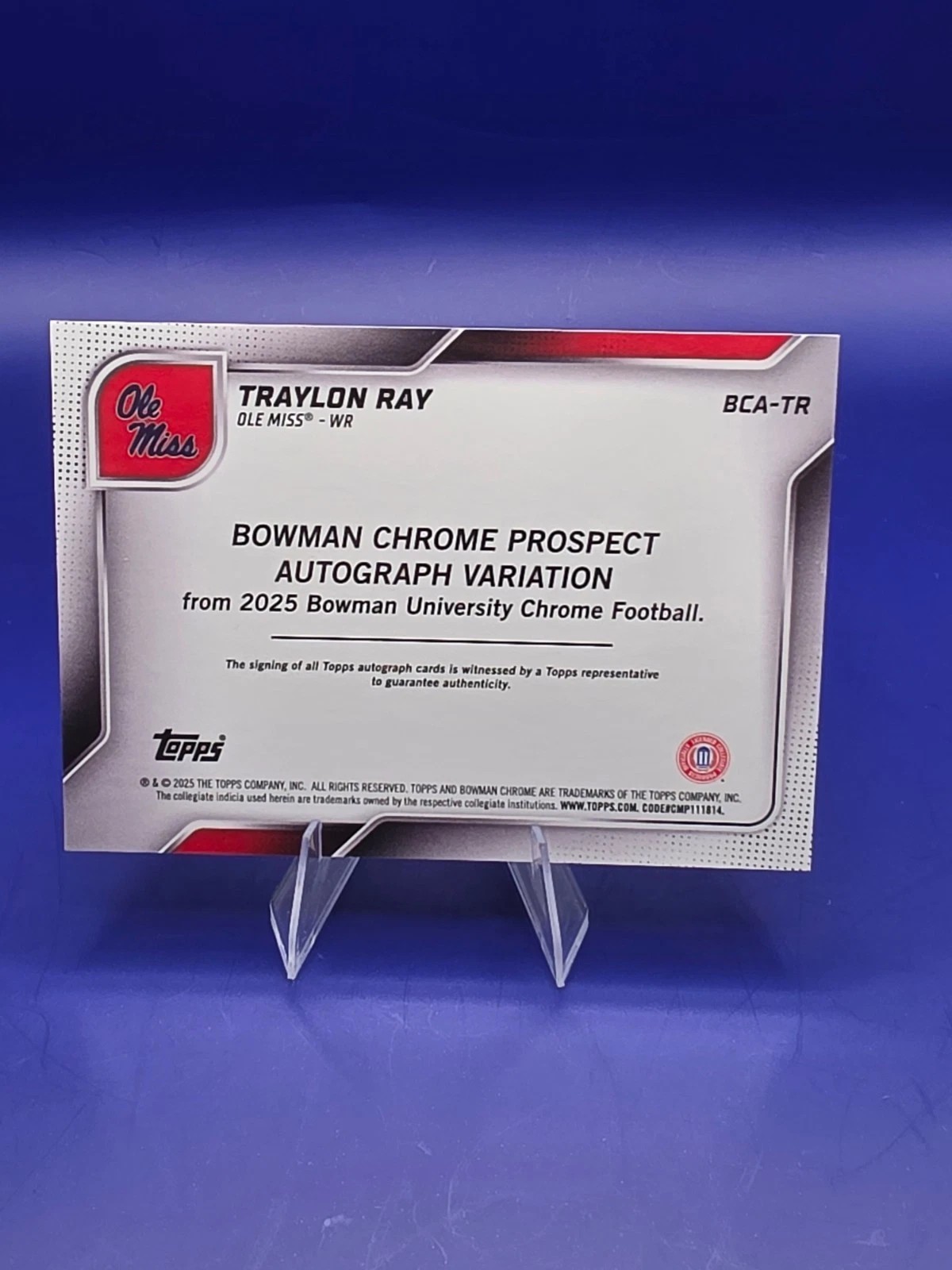 2025 Bowman University Chrome Traylon Ray Auto #BCA-TR Ole Miss back