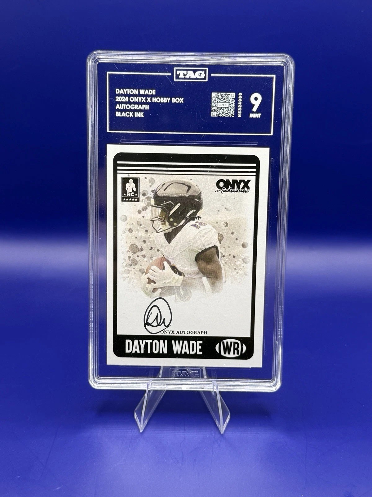 2024 Onyx Dayton Wade On-Card Auto TAG 9 Mint Ravens Football front