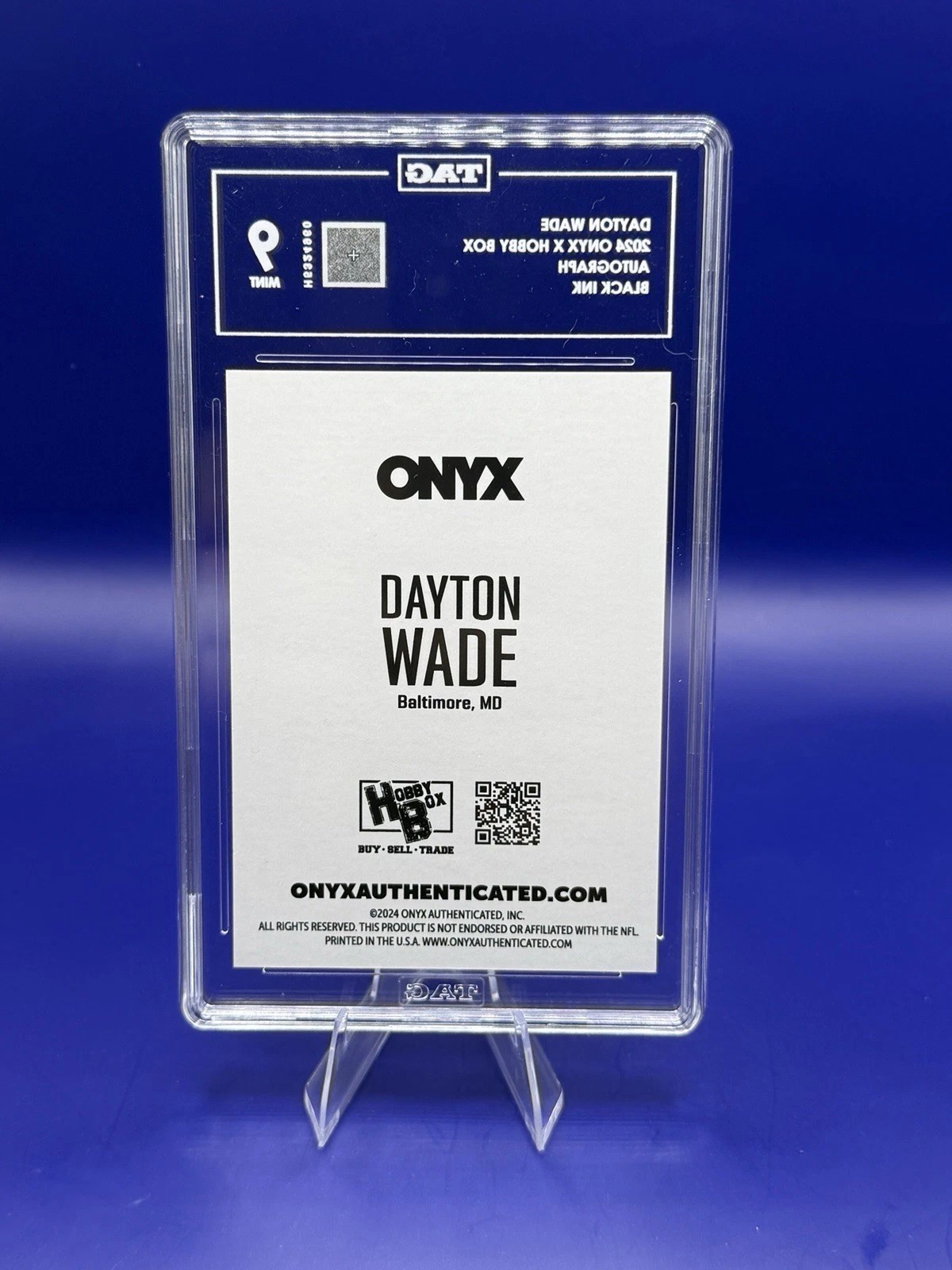2024 Onyx Dayton Wade On-Card Auto TAG 9 Mint Ravens Football back