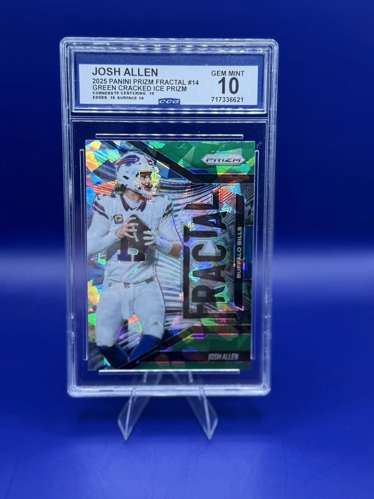 2025 Panini Prizm Josh Allen Fractal #14 Green Ice CCG 10 Gem Mint Bills front