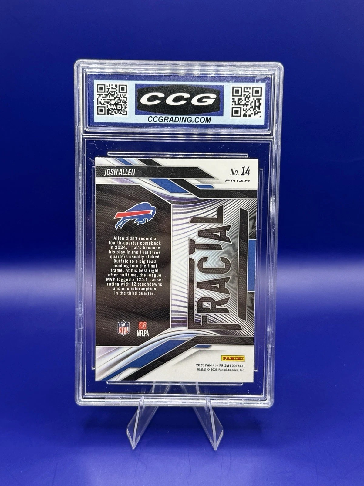2025 Panini Prizm Josh Allen Fractal #14 Green Ice CCG 10 Gem Mint Bills back