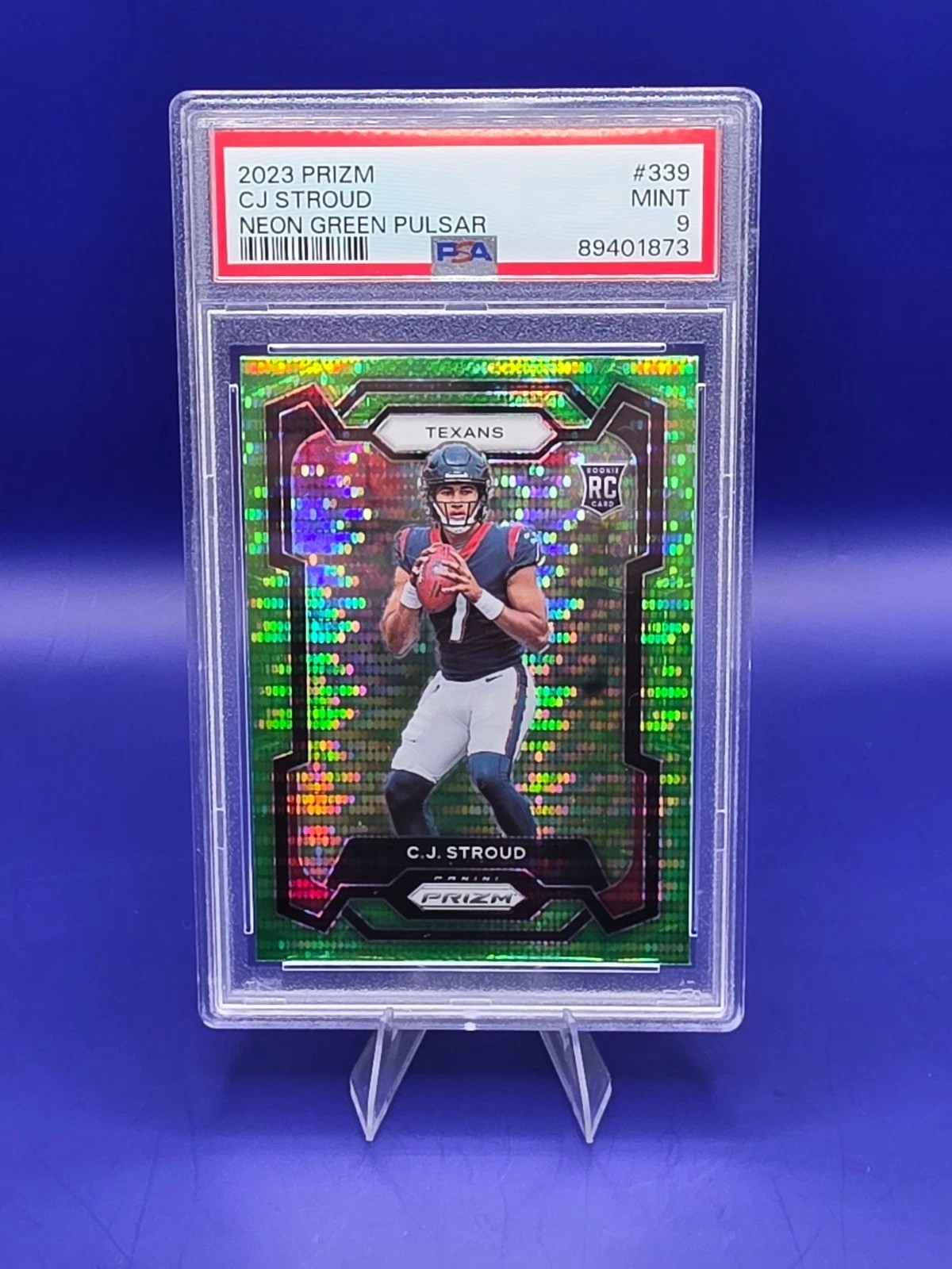 2023 Panini Prizm C.J. Stroud #339 Neon Green Pulsar RC PSA 9 Mint Texans front