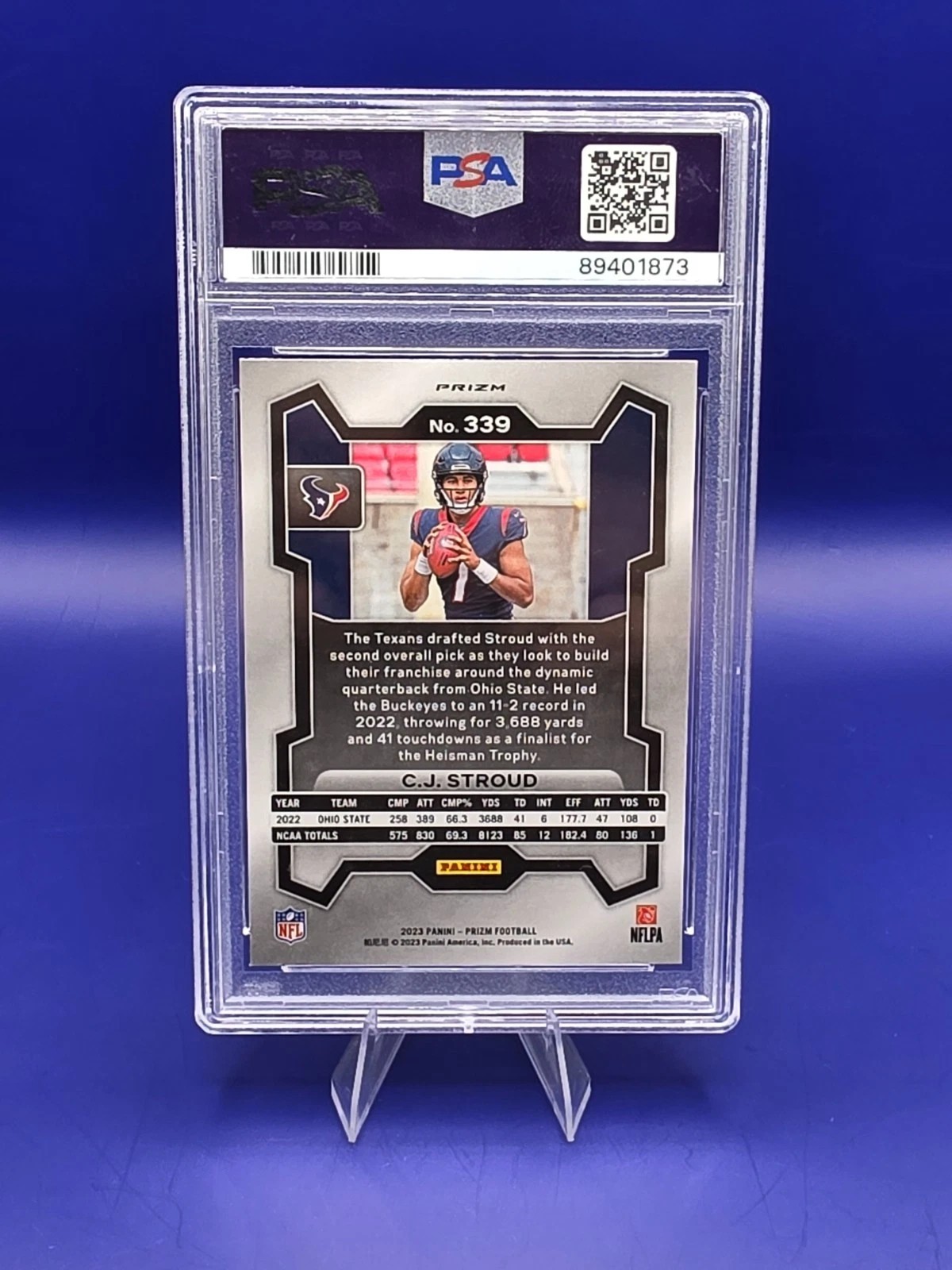 2023 Panini Prizm C.J. Stroud #339 Neon Green Pulsar RC PSA 9 Mint Texans back