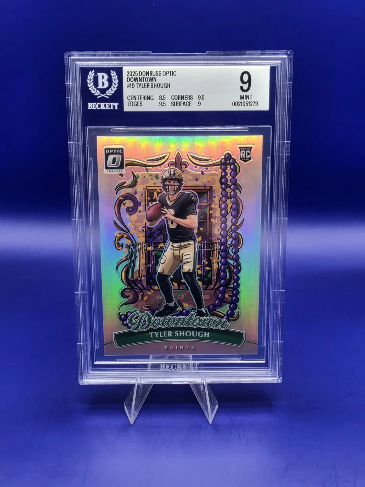 2025 Donruss Optic Downtown #19 Tyler Shough Rookie Card, graded BGS 9 Mint. front