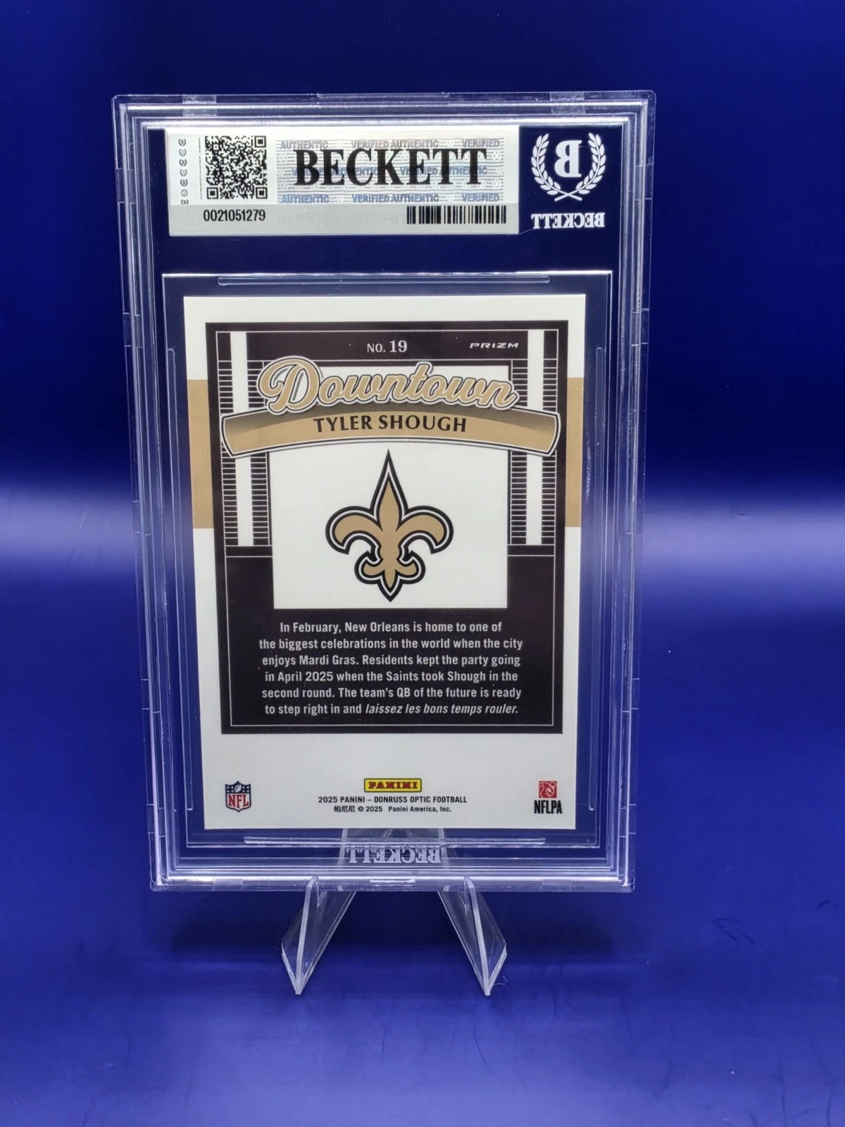 2025 Donruss Optic Downtown #19 Tyler Shough Rookie Card, graded BGS 9 Mint. back