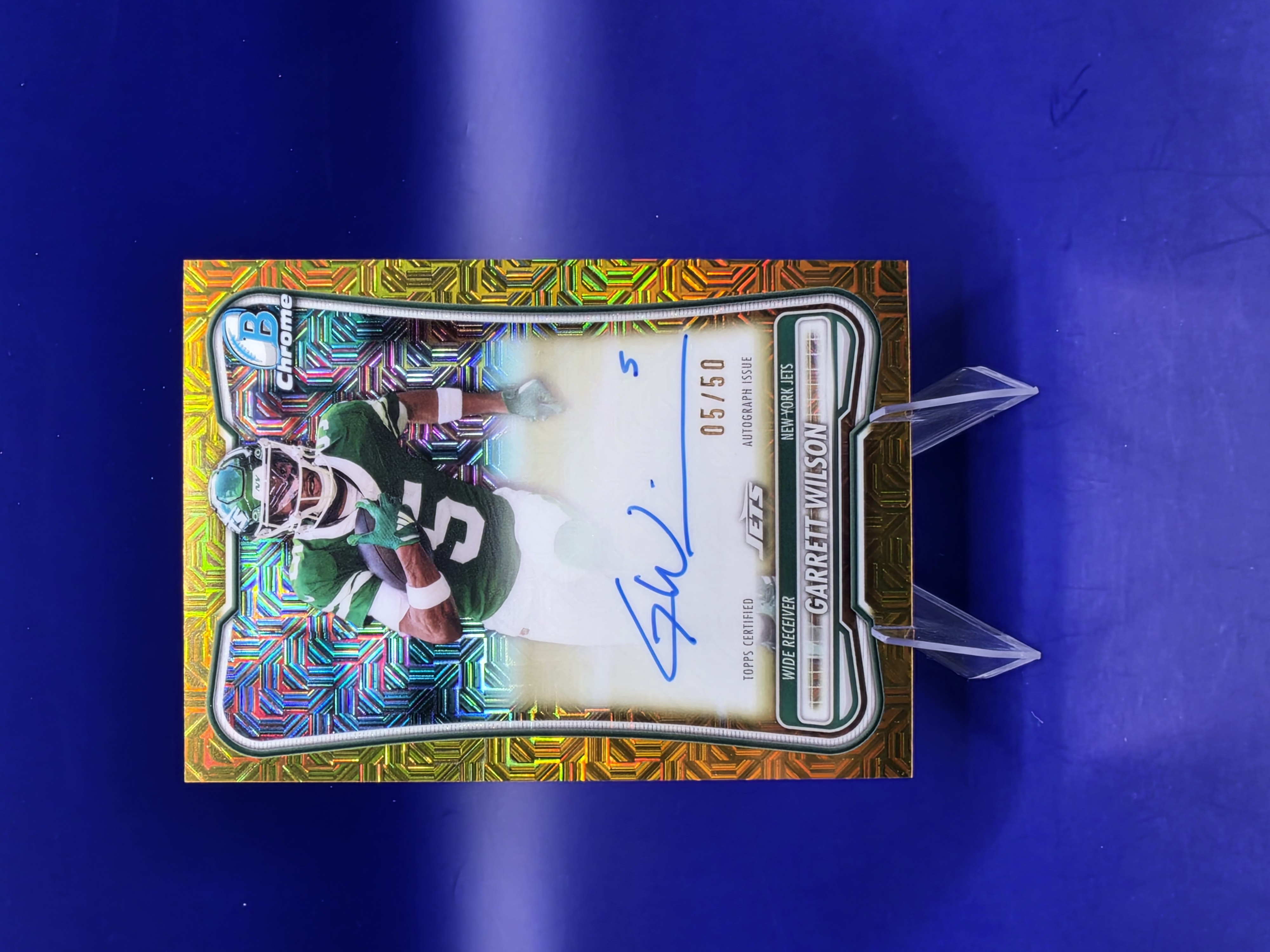 2026 Bowman Chrome Garrett Wilson Gold Mojo On-Card Auto 05/50 #BCA-GW Jets front