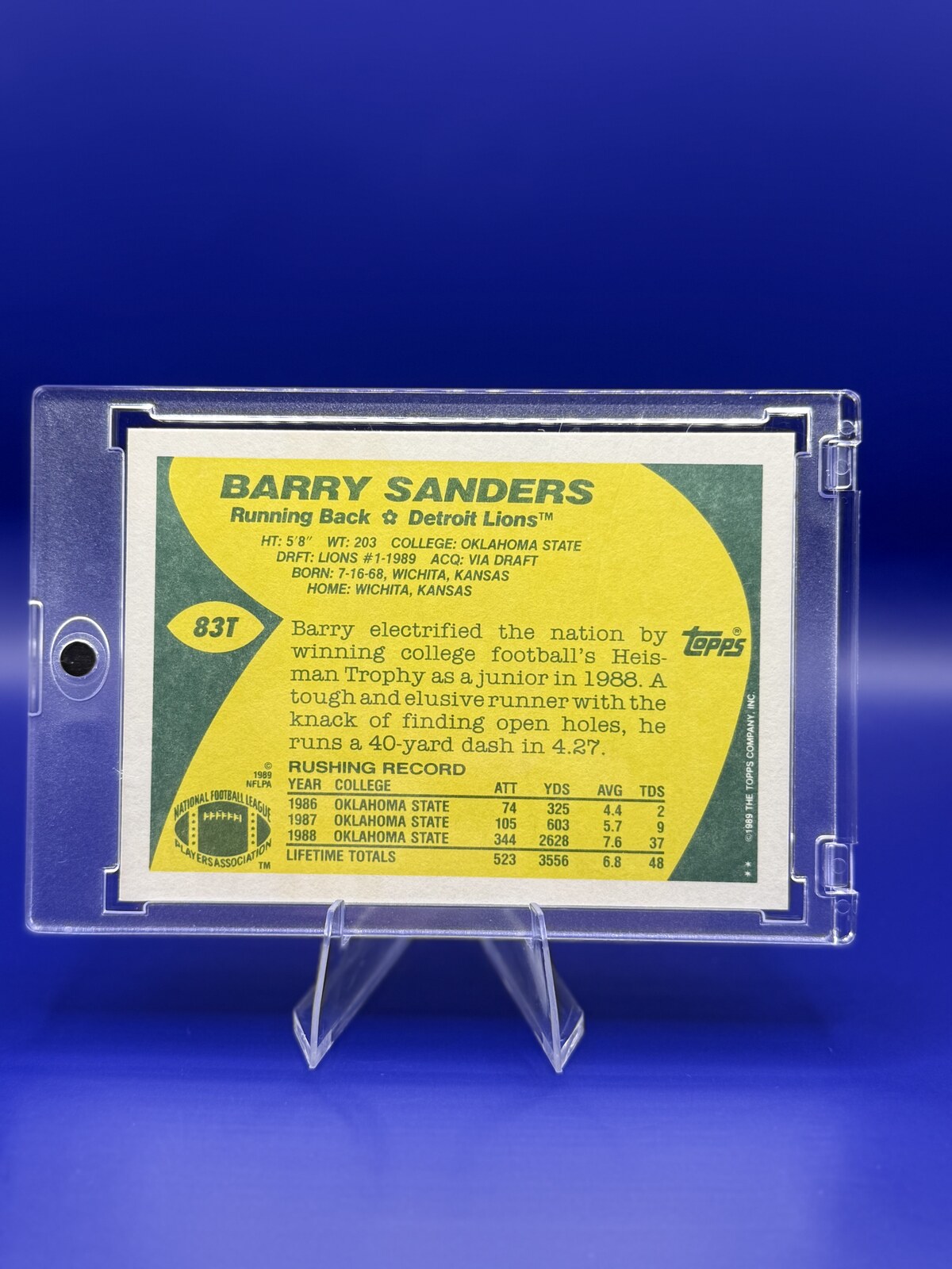 1989 Topps Traded Barry Sanders RC #83T back