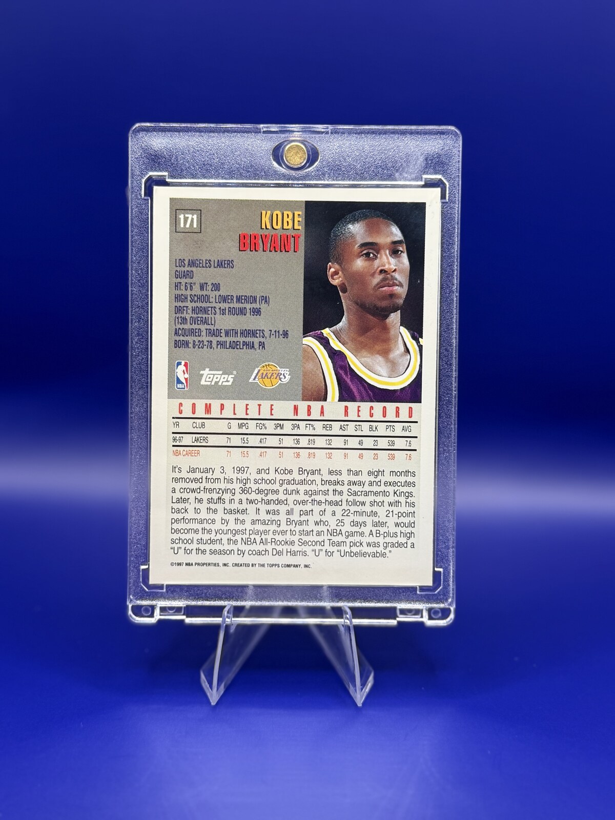 1997-98 Topps Kobe Bryant #171 back