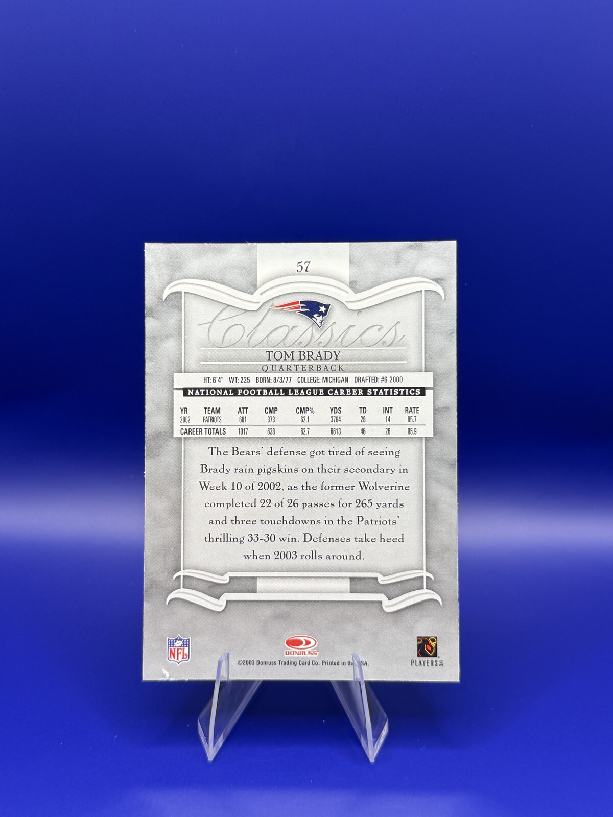 2003 Donruss Classics Tom Brady #57 back