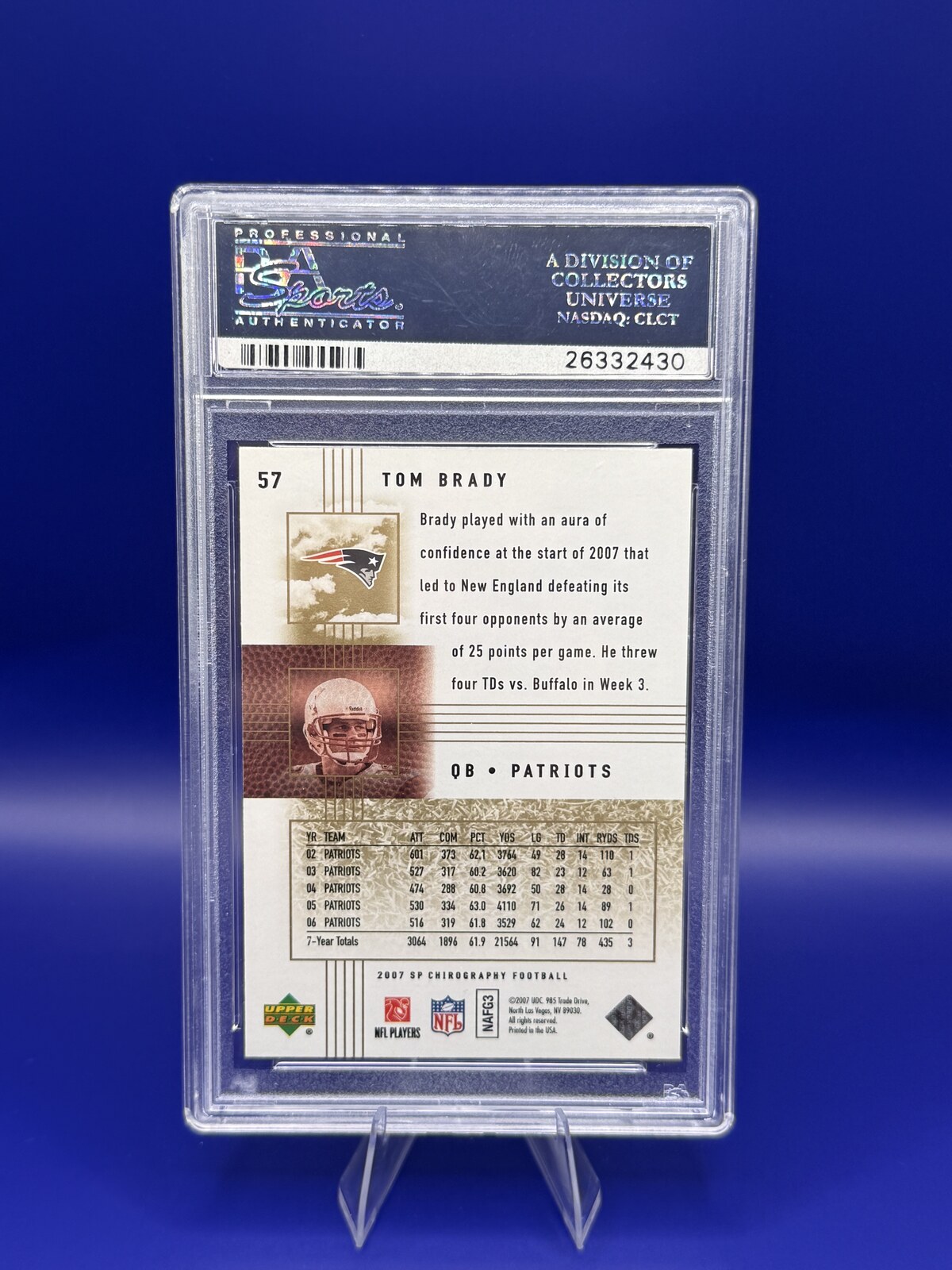 2007 Upper Deck SP Chirography Tom Brady Auto #57 (PSA 10) back