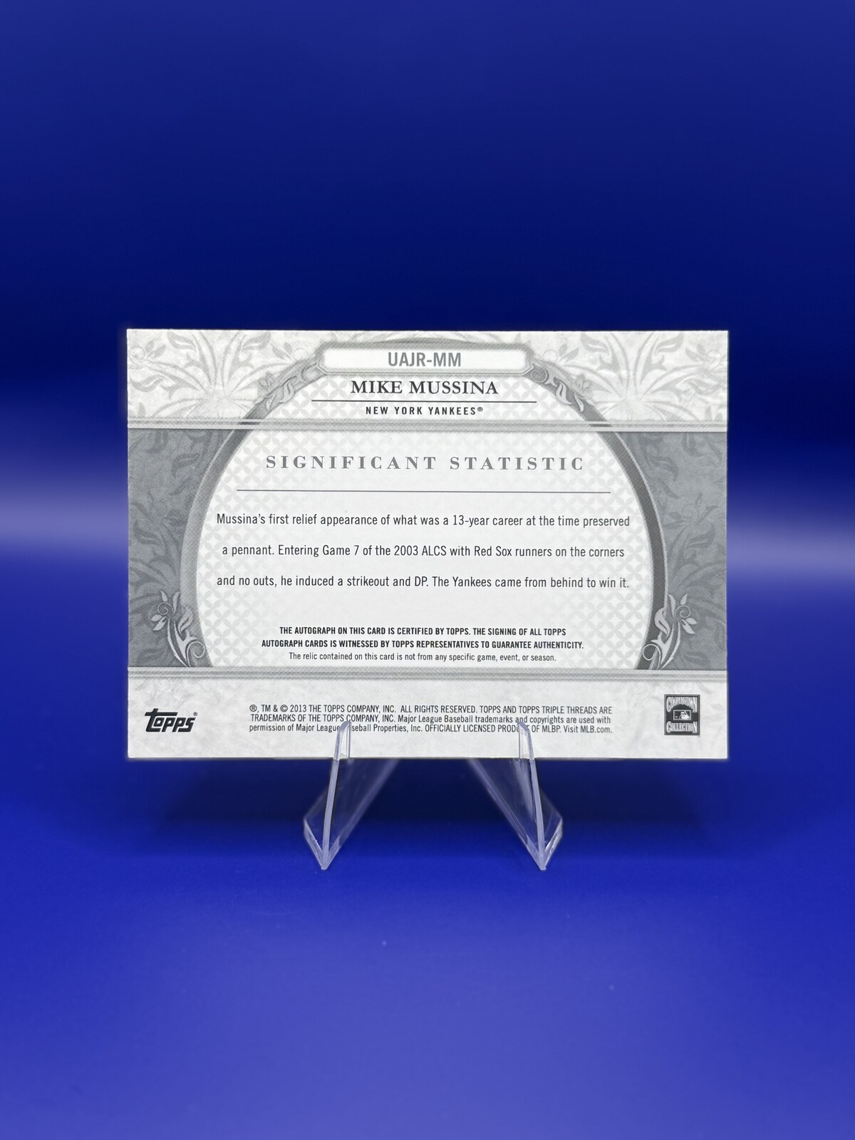 2013 Topps Triple Threads Mike Mussina Auto Jumbo Relic #UAJR-MM 26/99 back