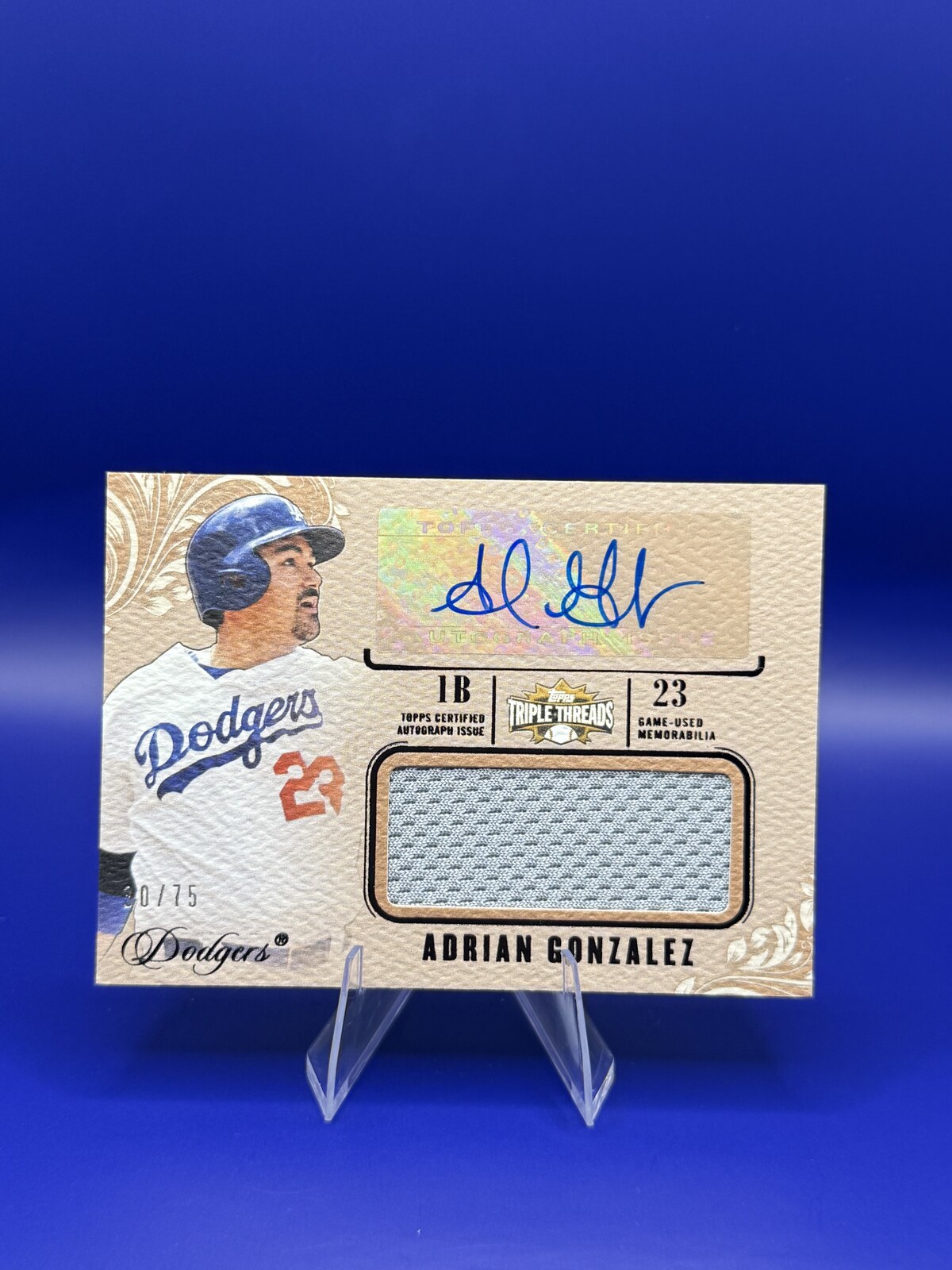 2014 Topps Triple Threads Adrian Gonzalez Auto Jumbo Relic #UAJR-AG /75 front