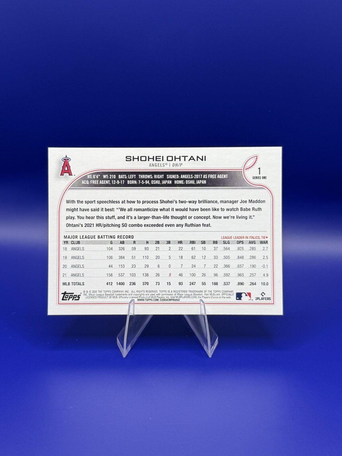 2022 Topps Series 1 Shohei Ohtani Rainbow Foil #1 back