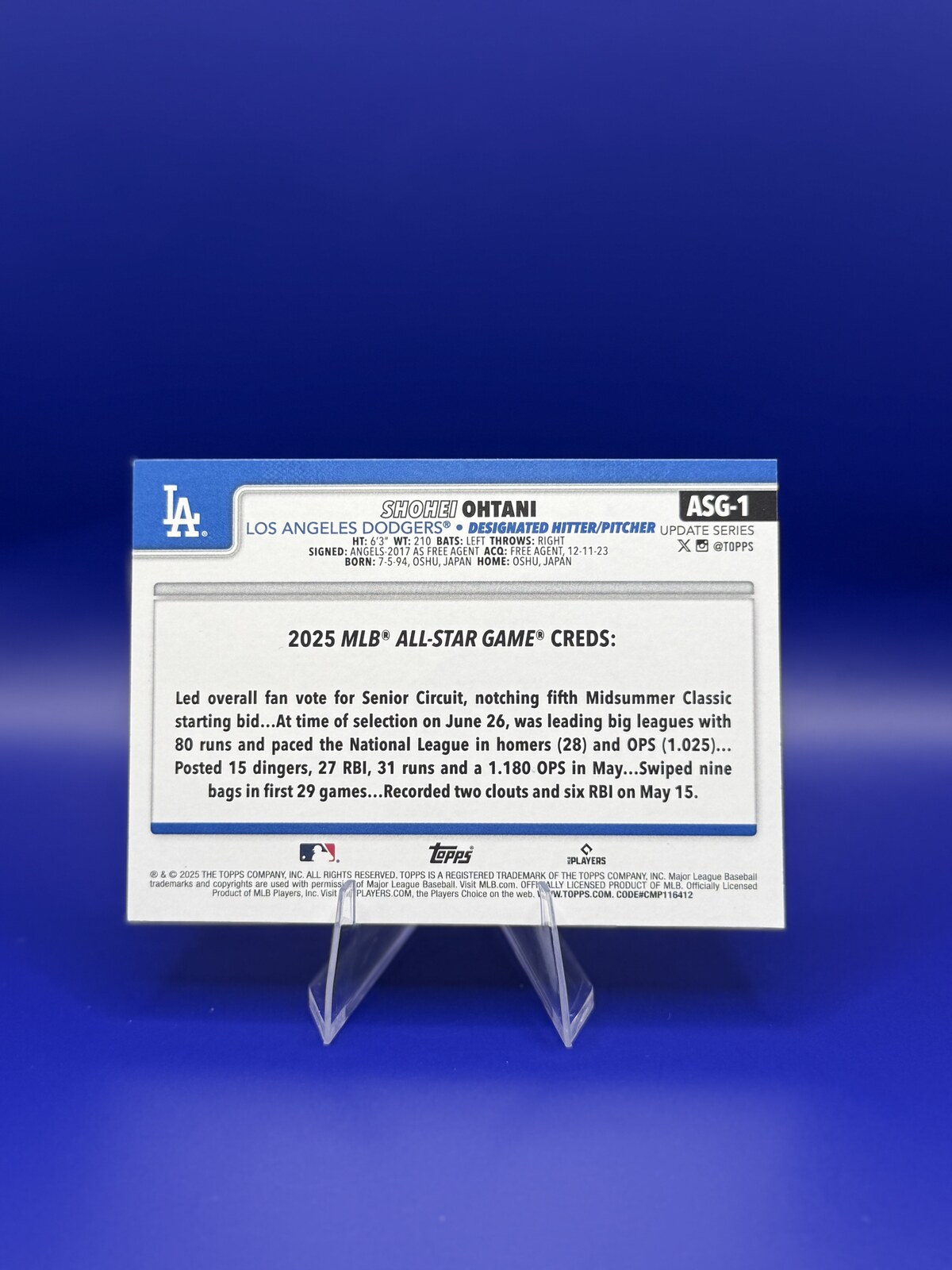 2025 Topps Update All-Star Game Creds Shohei Ohtani #ASG-1 back
