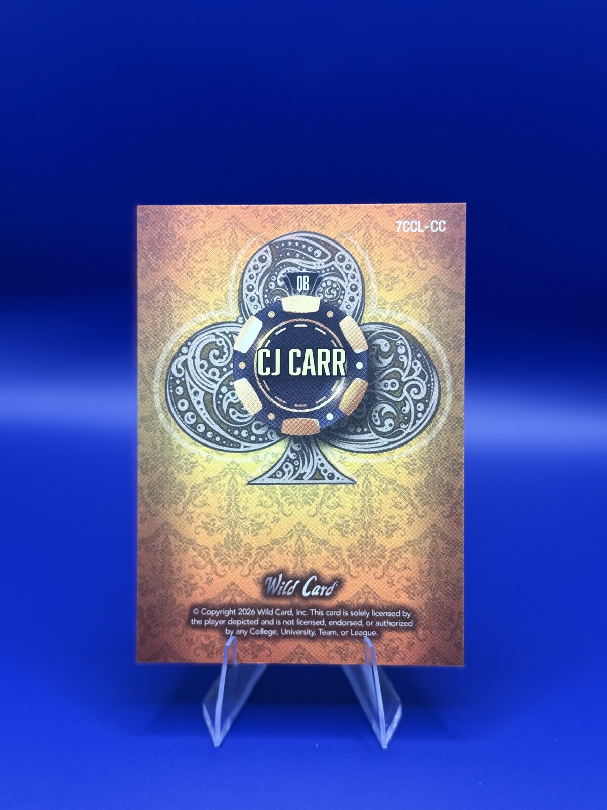 2026 Wild Card 7 Card Studs CJ Carr RC Orange Sparkle 1/1 #7CCL-CC back