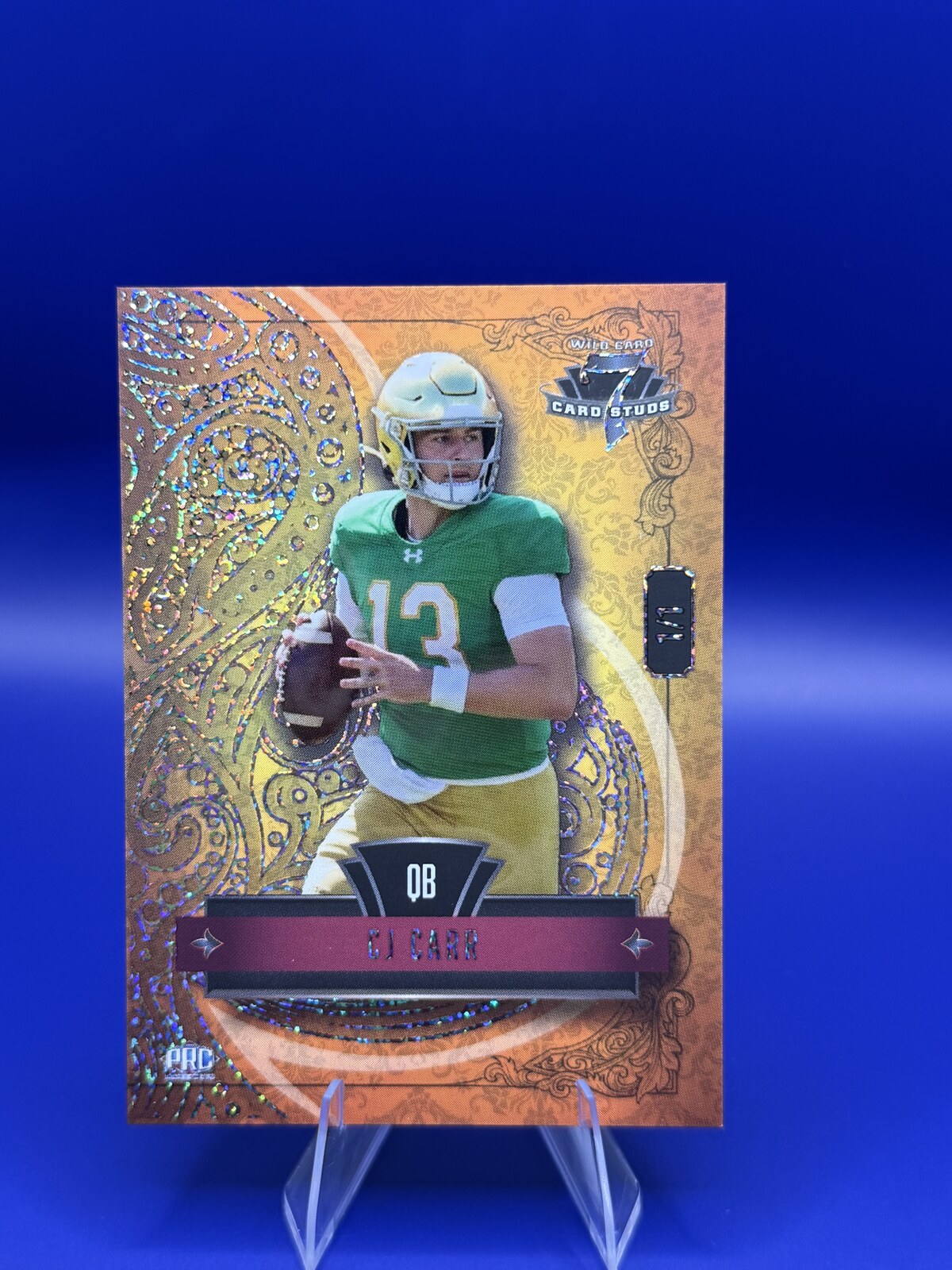 2026 Wild Card 7 Card Studs CJ Carr RC Orange Sparkle 1/1 #7CCL-CC front